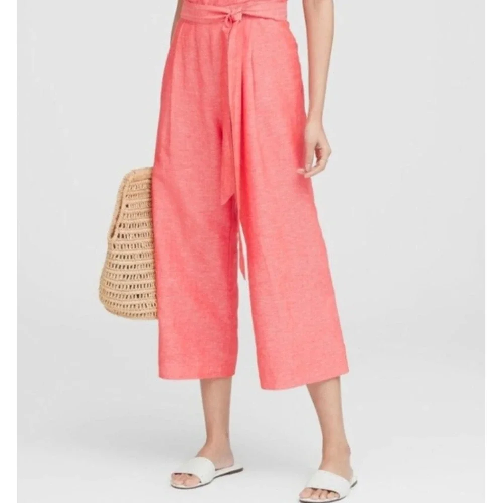 Banana Republic Womens Coral Pink Linen Blend Wide Leg Sleeveless Jumpsuit 10
